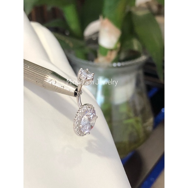 Khuyên rốn bạc S925 nhập khẩu cao cấp, Khuyên đeo rốn hình tròn nạm đá-Minh Tâm Jewelry