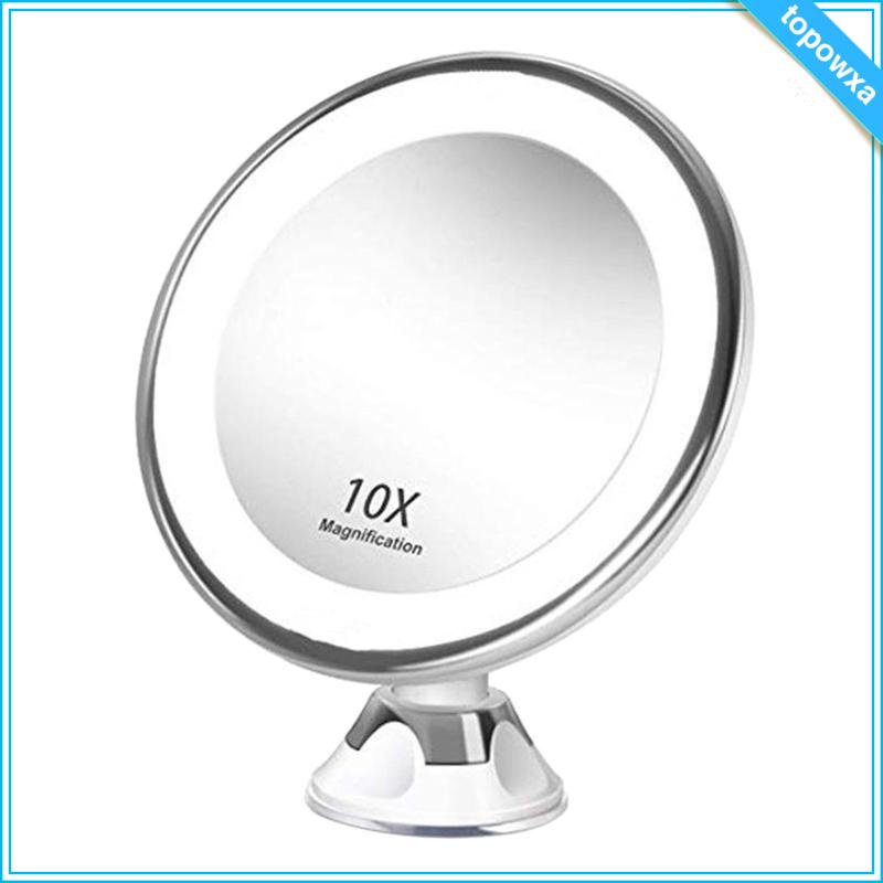 Gương Trang Điểm Phóng Đại 10X Có Giác Hút Mạnh Xoay 360 Độ Có Đèn Cho Phòng Tắm