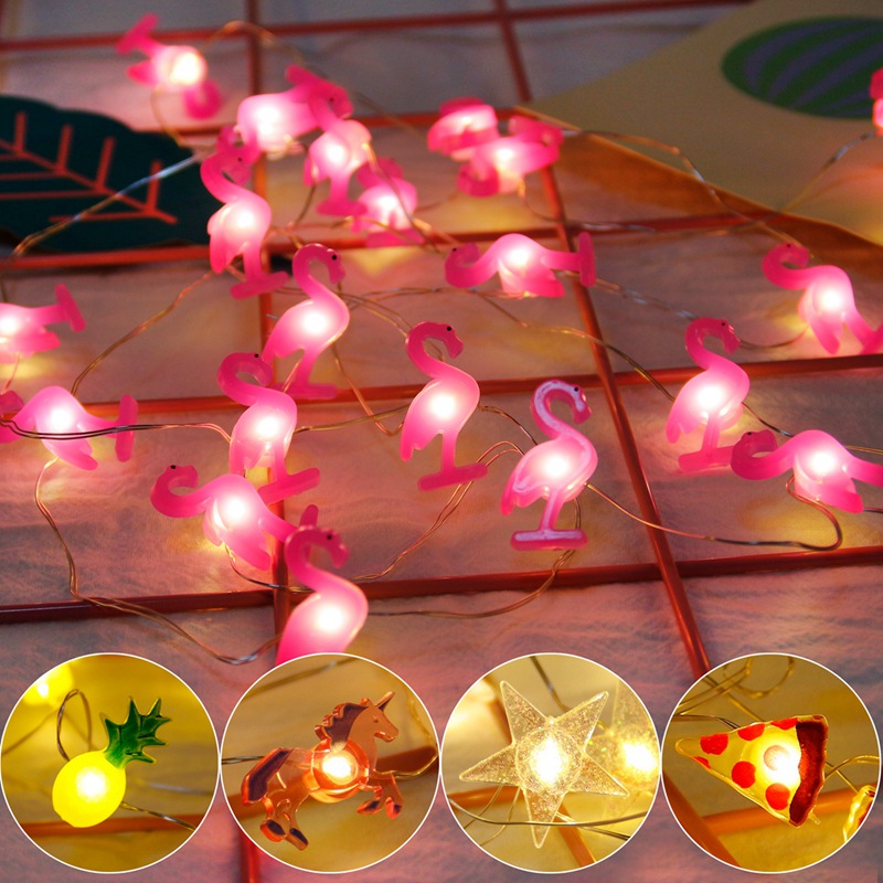 2M 20LED Flamingo Rainbow pineapple String Lights /Fairy Stars Shape LED Lamp for Hawaii Wedding Birthday Party Decoration