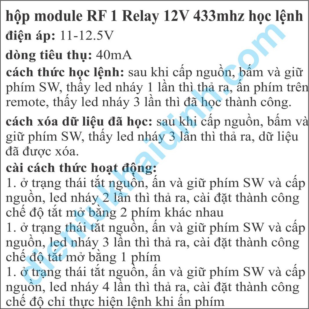 hộp module RF 1 RELAY 5V, 433mhz, học lệnh kde2126