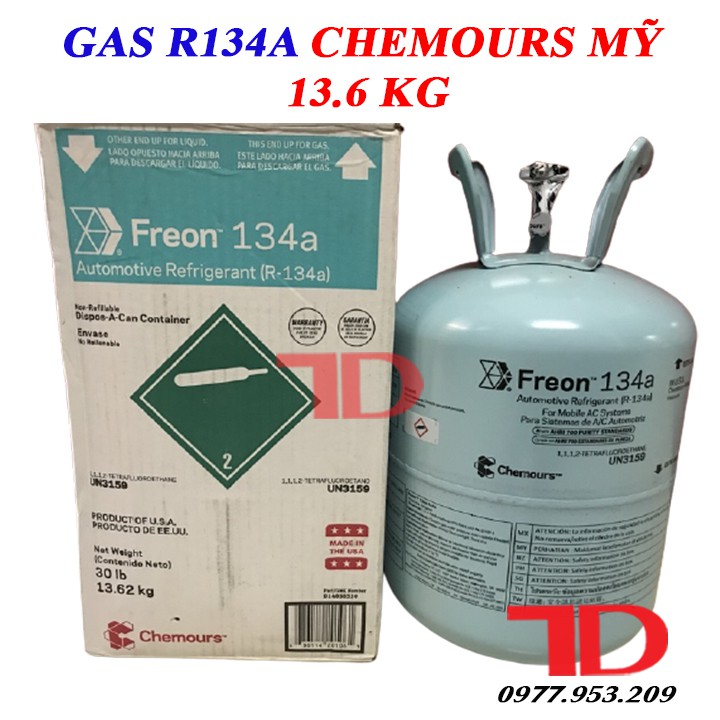 Môi chất lạnh tủ lạnh R134 Chemours Mỹ 13.6kg , ga lạnh R134