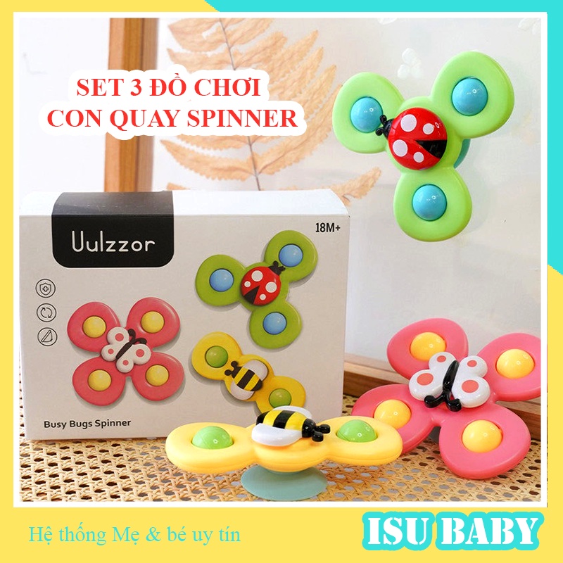 Set 3 đồ chơi con quay spinner cao cấp hình côn trùng đẹp có tiếng vui nhộn cho bé ISU Baby