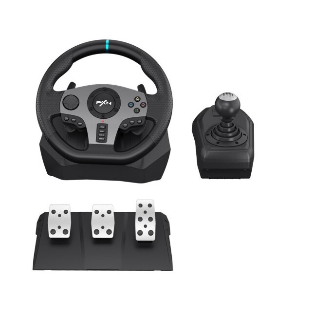 Vô lăng chơi game PXN V9 Pro Gaming Racing Wheel (Vô lăng 270/900 độ , pedal chân côn , số sàn 7 cấp)