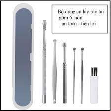 Bộ dụng cụ ngoáy tai inox 6 món - Bộ lấy ráy tai thép không rỉ 6 món