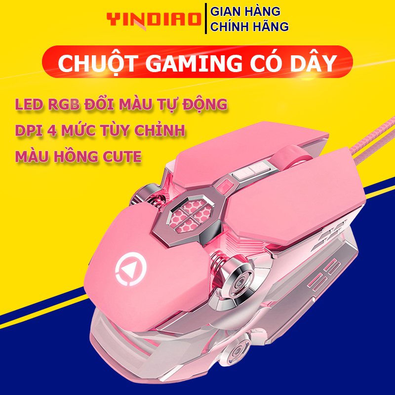 Chuột Máy Tính Có Dây Chính Hãng YINDIAO G3OS-Hồng Cute