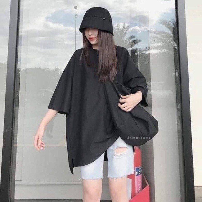 Áo thun tay lỡ Unisex / Áo phông trơn xẻ tà form rộng