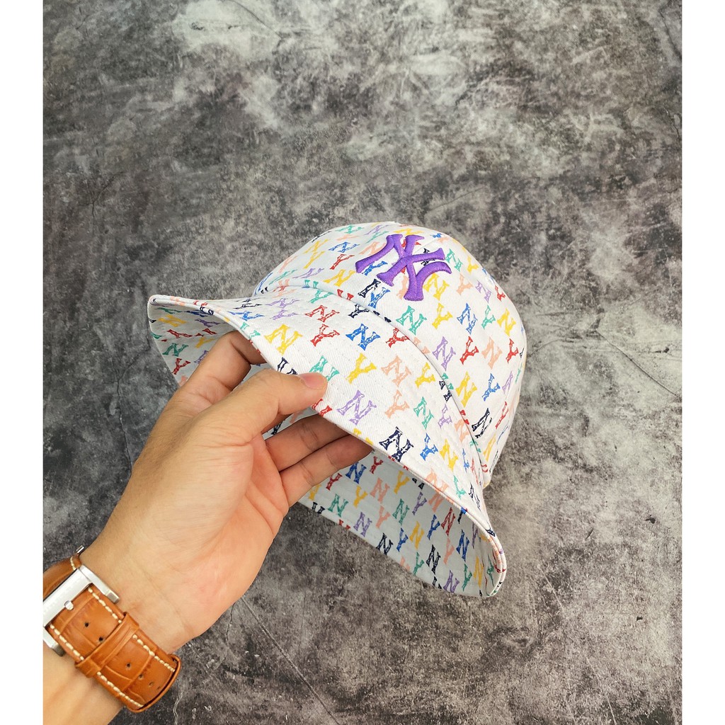 Mũ nón nam nữ Thời Trang - BUCKET HAT - N06 MONOGRAM RAINBOW DOME HAT WHITE
