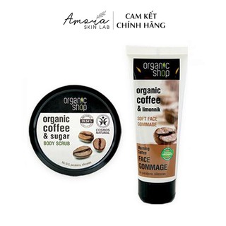 Combo Tẩy Tế Bào Chết Organic Shop Caffe Dành Cho Mặt Và Body - Amora Skinlab