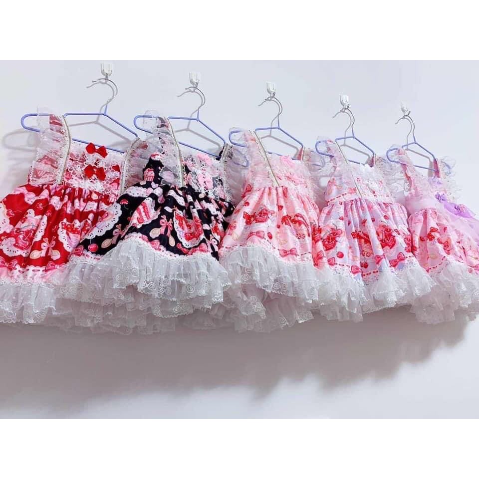 Vải may váy Lolita, váy cho doll, họa tiết candy -dâu tây -cherry ngọt ngào bán theo khoang