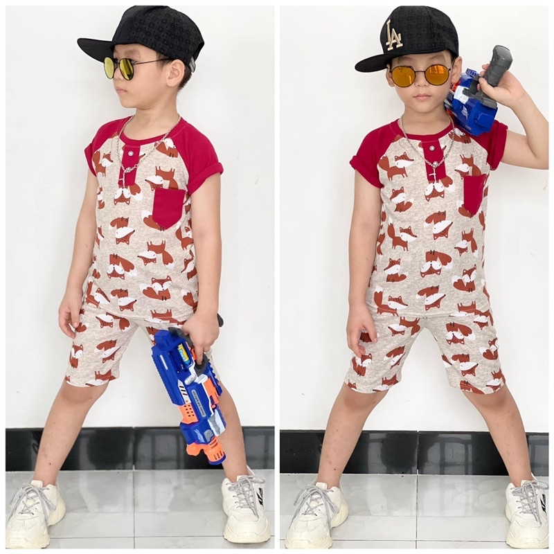 Đồ bộ bé trai - Bộ lửng đùi cotton borip NGHĨA BABY cho bé trai