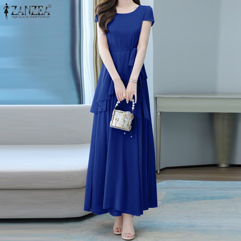Đầm dài Zanzea tay ngắn cổ tròn thời trang dành cho nữ