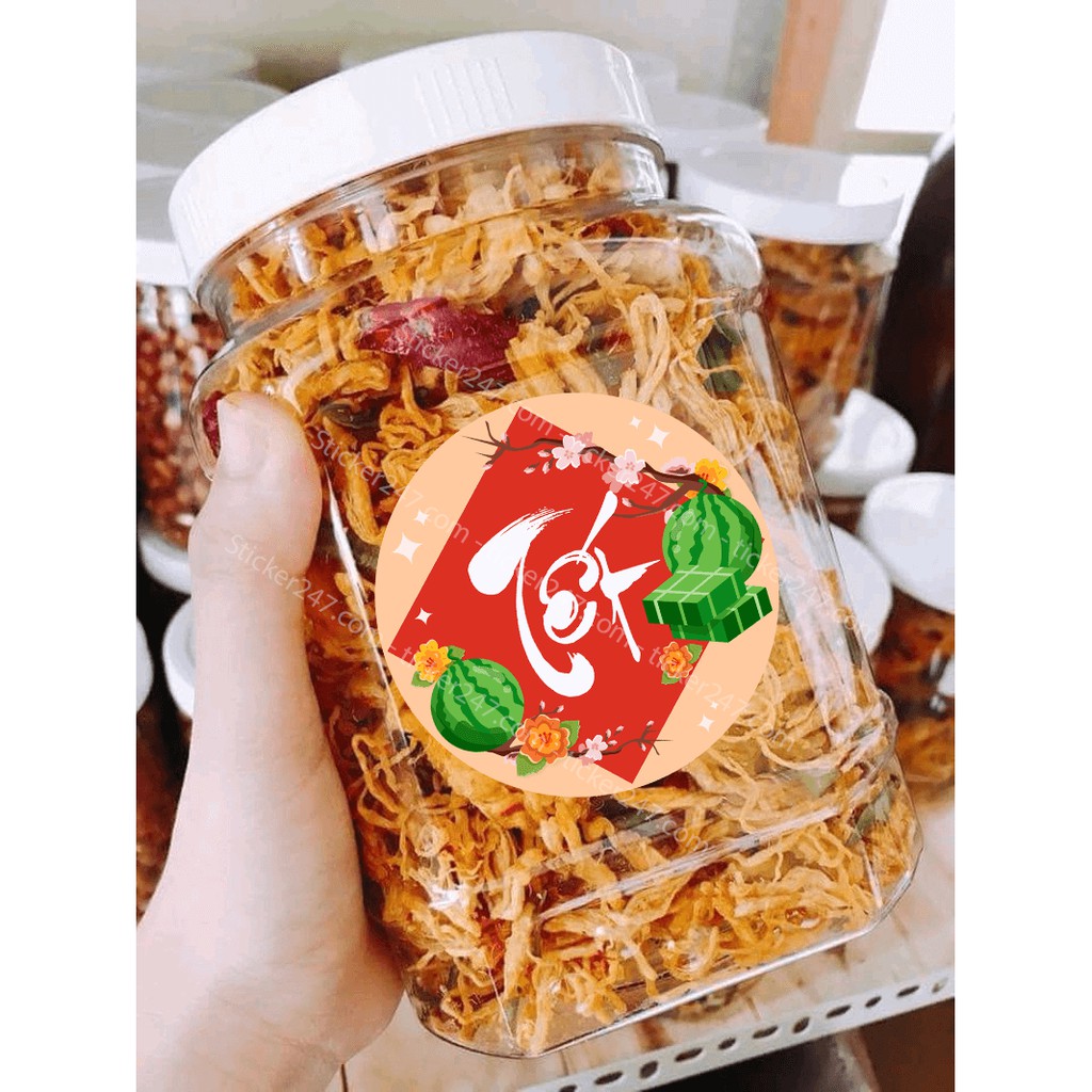 Tem Tết Decal Dán Tết Chữ Tết Dưa Hấu Bánh Chưng Hình Tròn 𝑭𝒓𝒆𝒆𝒔𝒉𝒊𝒑 Decal chống nước, cắt sẵn, trang trí Tết