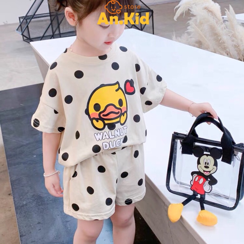 Bộ Cộc Tay Bé Trai, Bé Gái 10-20kg Chất Cotton QC Hoạ Tiết Chấm Hình Con Vịt - AN.KID