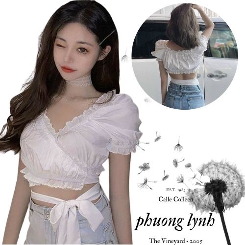Áo Kiểu Nữ Nhún Đắp Chéo Croptop Cột Nơ Eo ( kèm viedeo thật shop tự quay )