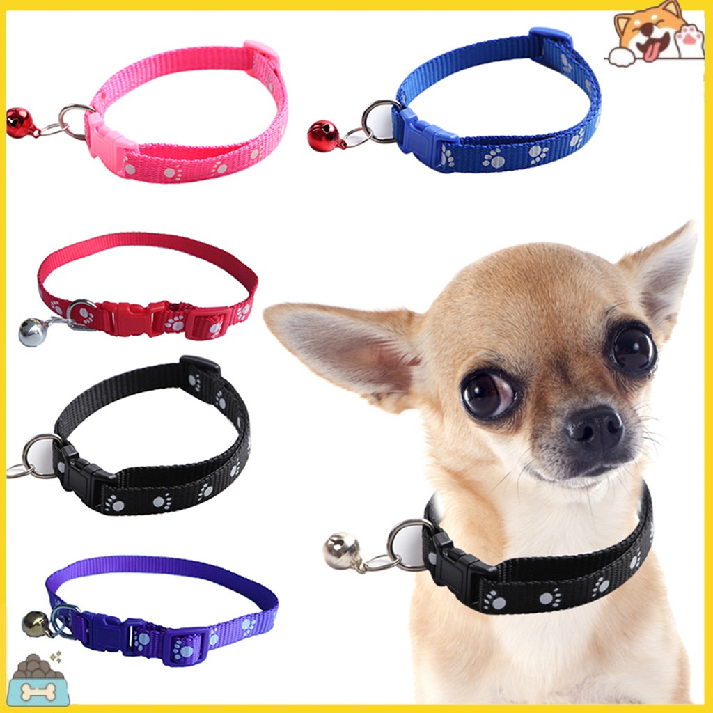 SPBS❤Fashion Dog Puppy Cat Kitten Buckle Paw Print Adjustable Pet Collar with Bell
