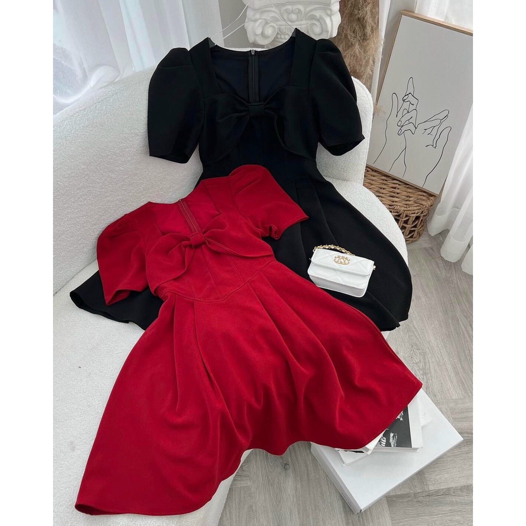 đầm tuyết mưa xòe chữ A kiểu nơ ngực hot