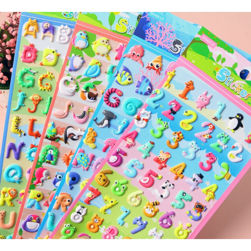 Hình dán Sticker 3D chống thấm chữ cái và số dễ thương nhiều mầu sắc cho bé