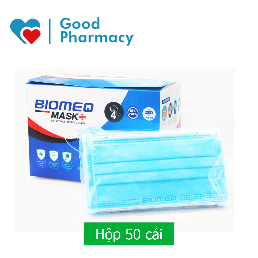 Khẩu trang y tế 4 lớp kháng khuẩn Biomeq - Hộp 50 cái