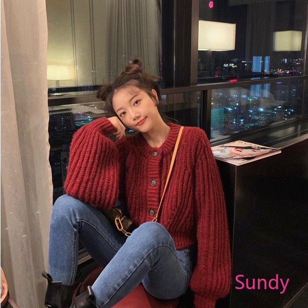 Áo Khoác Cardigan Dệt Kim Tay Dài Dáng Rộng Thời Trang Mùa Thu Cho Nữ