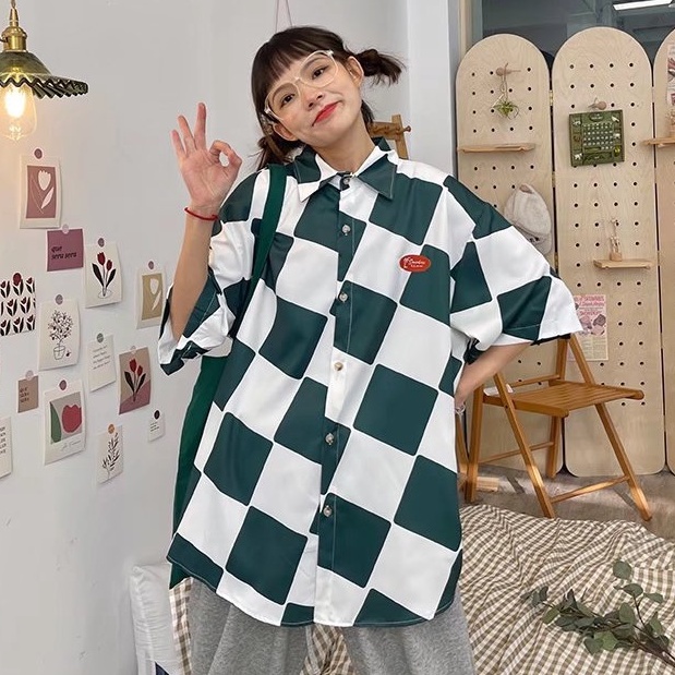 Áo Sơ Mi Cổ Vuông Tay Ngắn Dáng Rộng Phong Cách Hip hop Hàn Quốc Thời Trang Cho Nam Và Nữ