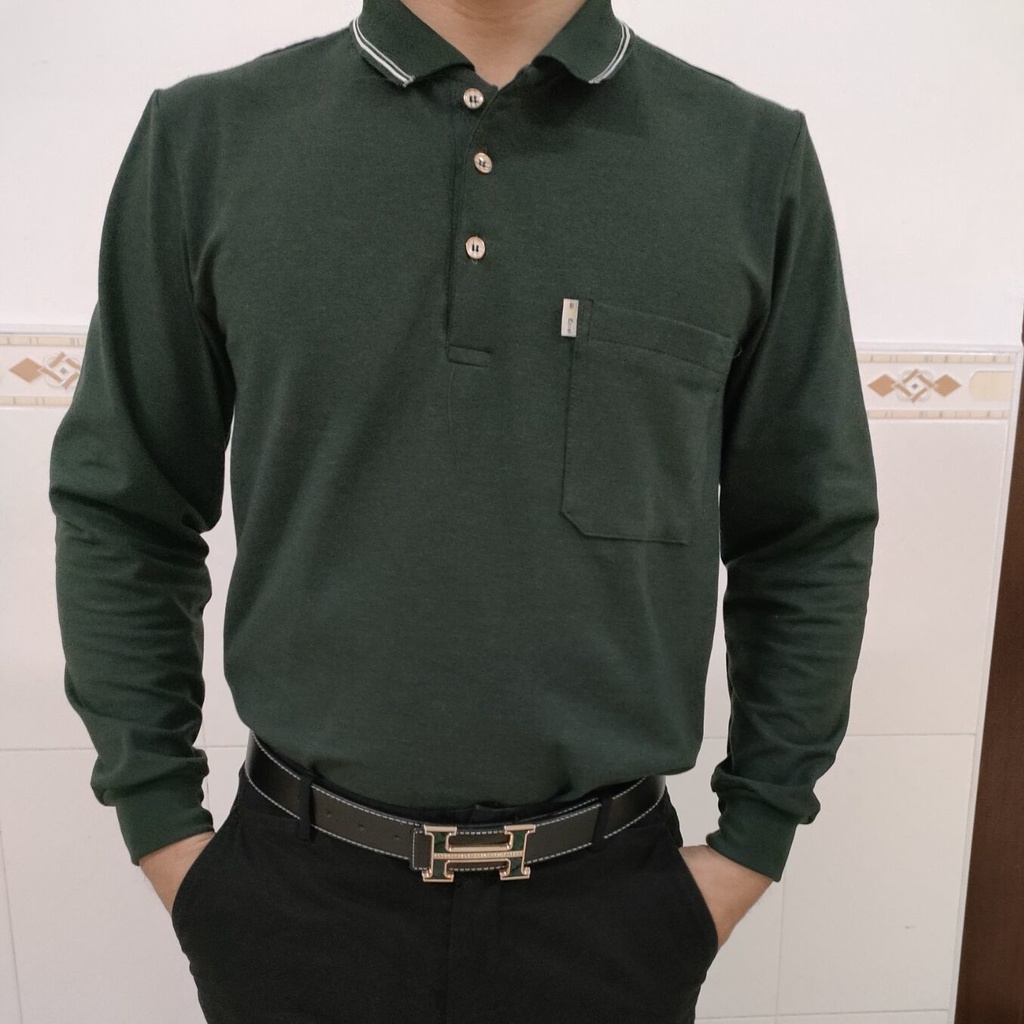 Áo polo Tay Dài Dáng Rộng Phối Túi Thời Trang Mùa Thu Cho Nam Trung Niên