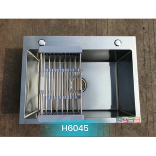 Chậu rửa bát đúc 1 hố Korea 6045 kèm rổ inox