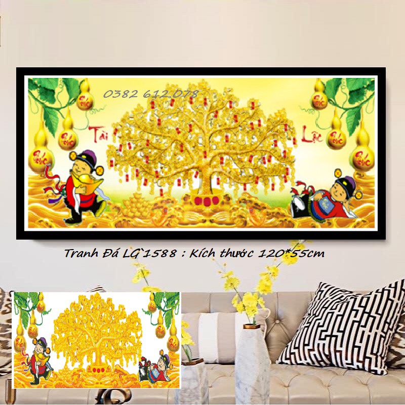  Tranh đính đá Cây Tiền Thần Tài Phát Lộc LG1588 (120x55CM)