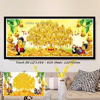 Tranh đính đá Cây Tiền Thần Tài Phát Lộc LG1588 (120x55CM)