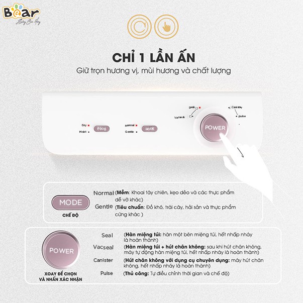 Máy hút chân không mini thực phẩm hàn miệng túi Bear FKJ-A01F1  Đa năng, hút ép chân không, hàn miệng túi