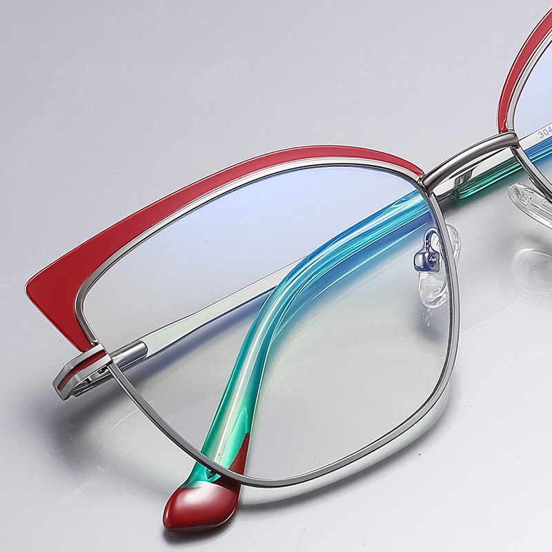 Kính Mát Mắt Mèo Gọng Kim Loại Hai Màu Chống Ánh Sáng Xanh Thời Trang Phương Tây