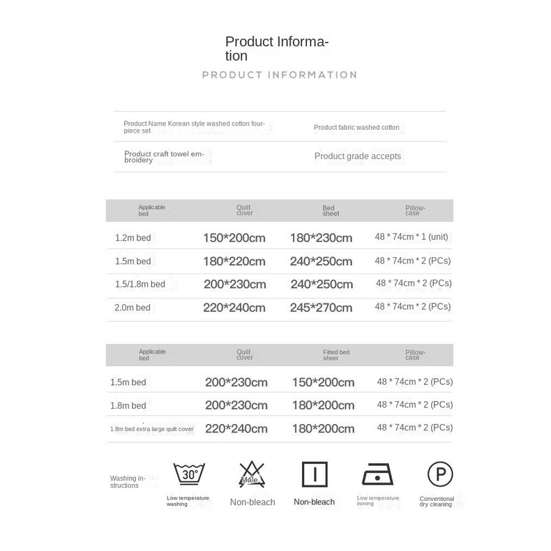 INS Girl's Heart Washed Cotton Four-Piece Set Korean Princess Style Cute Cartoon Duvet Cover Bed Sheet Fitted Sheet Bedding