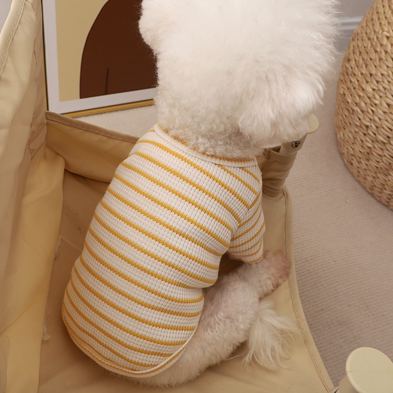Bộ Đồ Ngủ Dệt Kim Họa Tiết Kẻ Sọc Đính Nút Gỗ Đáy Pomeranian Chihuahua Thời Trang Thu Đông Cho Cún Cưng