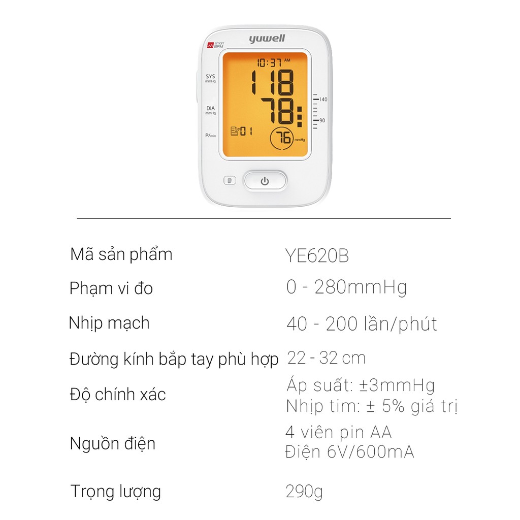 Mua Máy đo huyết áp Yuwell 620B [[Tặng máy đo đường huyết yuwell Accusure 710]]