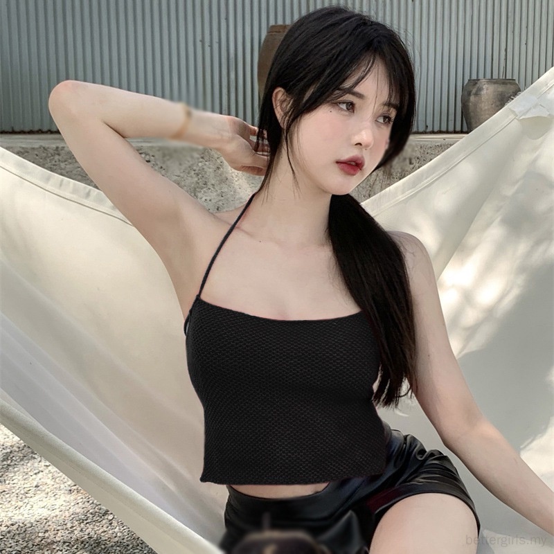 Áo Croptop Dệt Kim Hở Lưng Cột Dây Màu Trơn Thời Trang Mùa Hè Cho Nữ