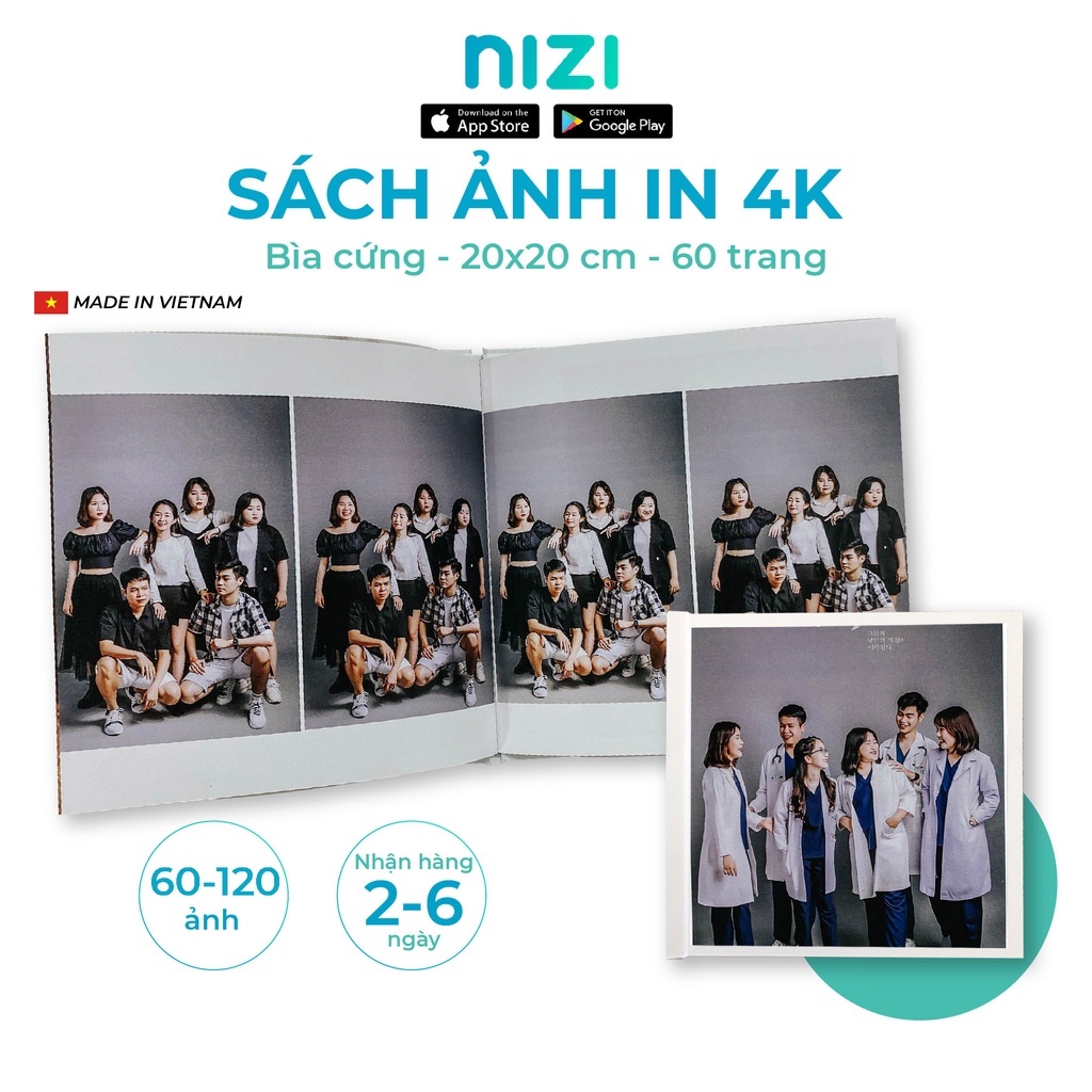 In sách ảnh theo yêu cầu bìa cứng 60 trang 20 x 20cm - In 4K siêu nét trên app NIZI