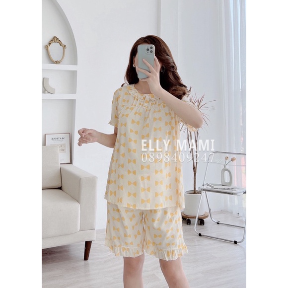 Bộ bầu sau sinh ĐŨI cộc tay  pyjama cổ tròn mặc nhà mùa Hè mát mịn
