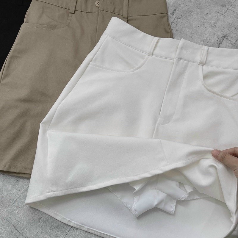 Chân váy A kaki lưng cao có quần bảo hộ bên trong!