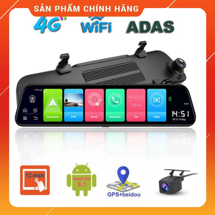 Camera hành trình gương ô tô cao cấp Phisung Z55 màn hình 12 inch, 4G, Wifi, GPS SM