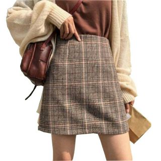2hand set chân váy kẻ chữ A, áo len nâu