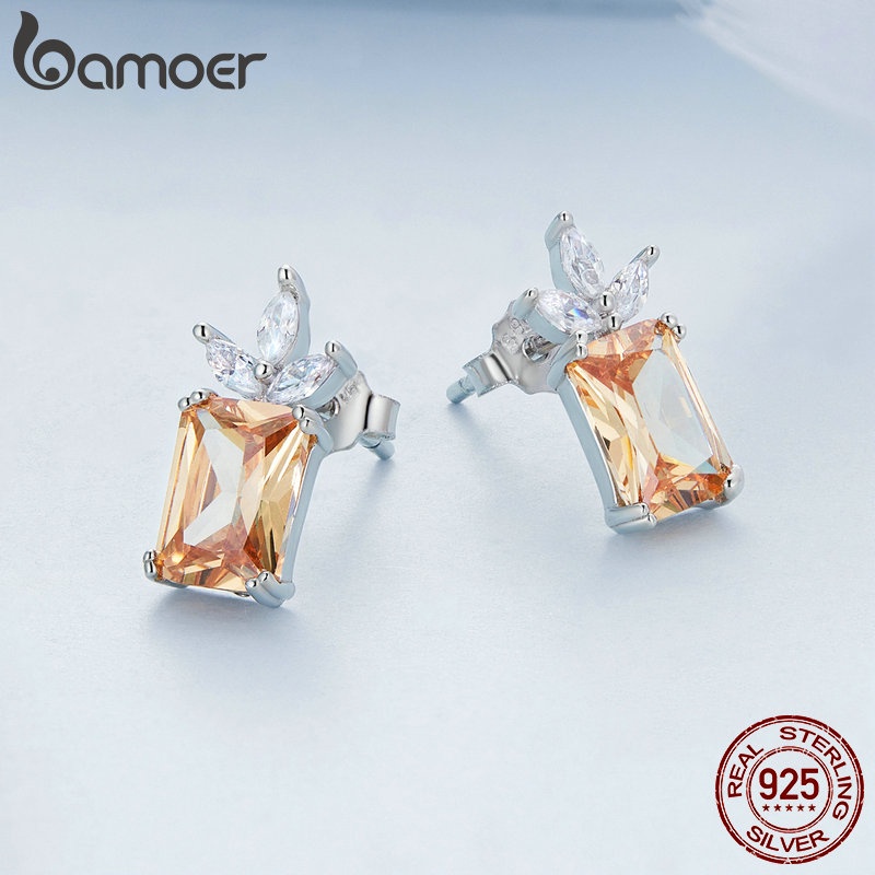Đôi khuyên tai BAMOER BSE672 bạc 925 mặt hình quả dứa đính đá zircon thời trang