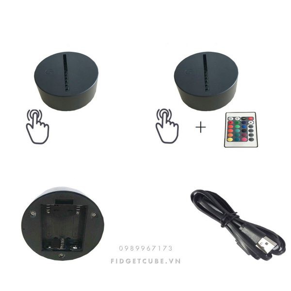 Đế Đèn LED 3D 16 Màu Cảm Ứng + Remote