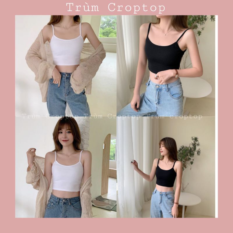 Áo Croptop Hai Dây Mùa Hè Chất Thun Bozip 2 Màu Đen - Trắng Form Unisex Dành Cho Nữ