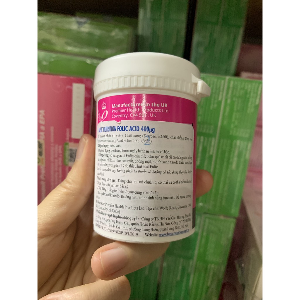 [Giá Gốc]  Basic Nutrition Folic Acid - Hộp 60 viên