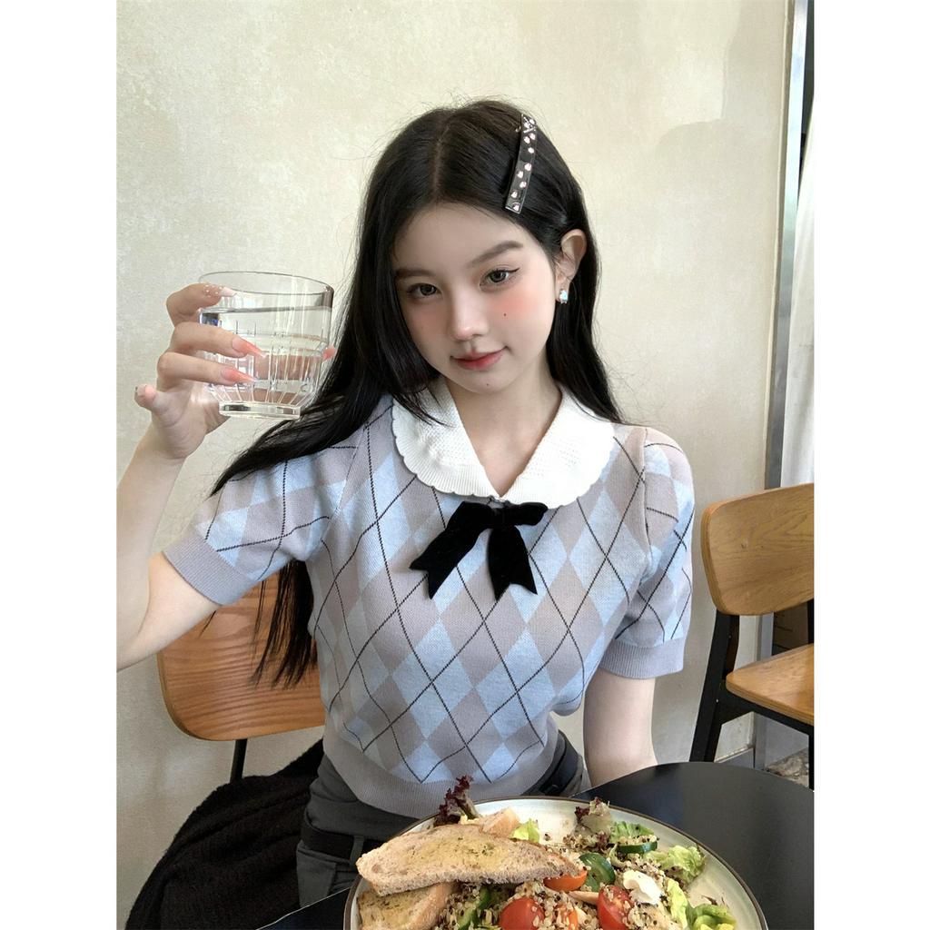 Áo Dệt Kim Tay Ngắn Cổ Búp Bê Phong Cách Hàn Quốc Thời Trang Cho Nữ