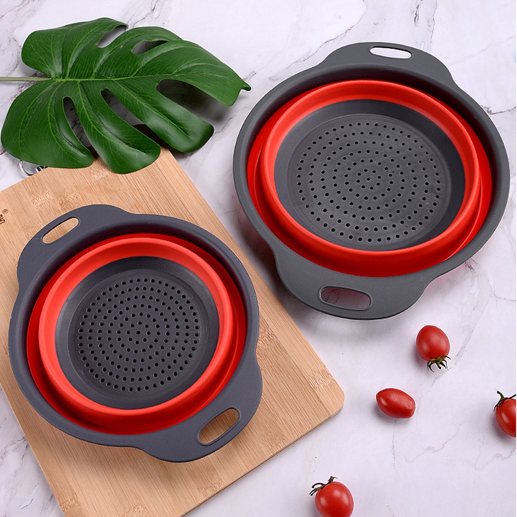 Nitrogen071 Rổ lướt SILICON gấp gọn TRÒN_HÀNG CÓ SẴN - 2 cái Giỏ rửa rau củ quả