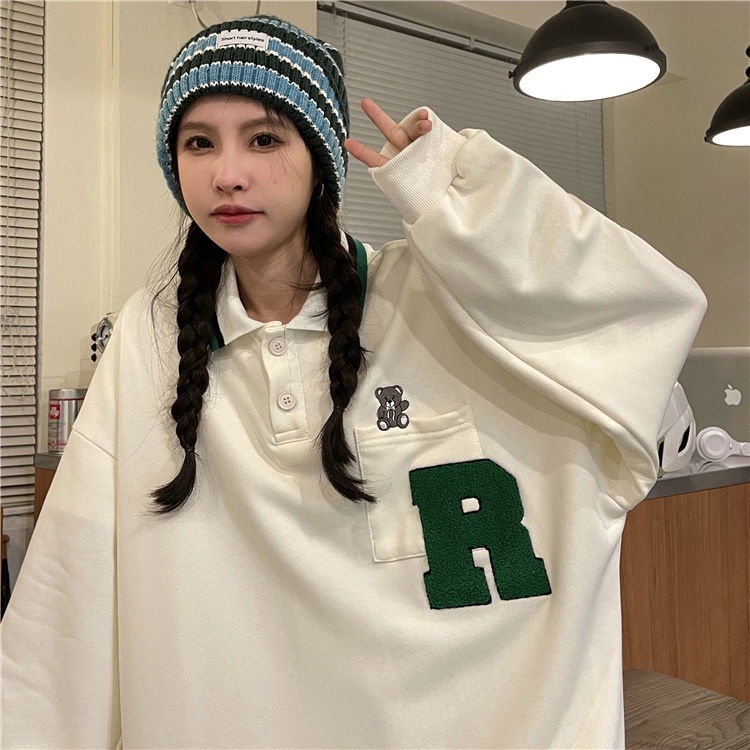 Áo Thun POLO Nữ Dài Tay Cổ Bẻ Thời Trang Hàn Mới