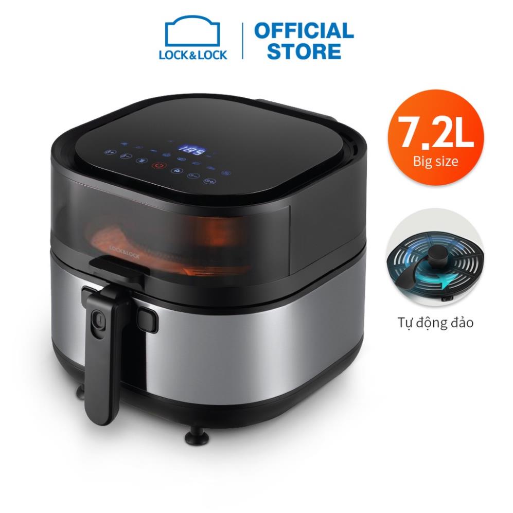 Nồi chiên không dầu Lock&amp;Lock Visible Stirring Air Fryer 7.2L - màu đen EJF596BLK bảo hành 12 tháng chính hãng