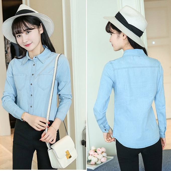 Áo Sơ Mi Denim Tay Dài Thời Trang Dành Cho Nữ