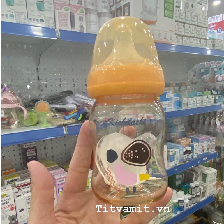 [Kèm đục lỗ núm ti] Bình sữa Kichilachi PPSU cổ rộng 160ml/260ml