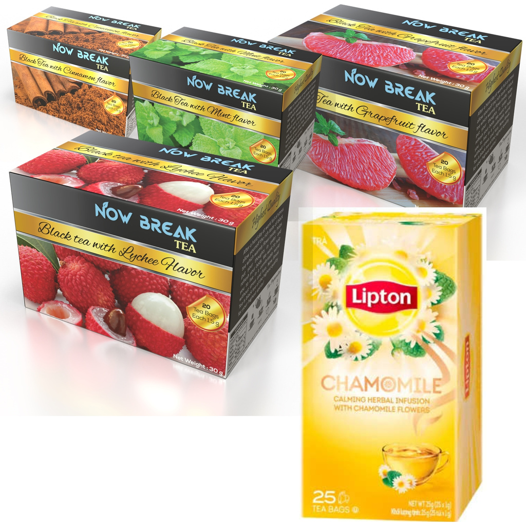 Trà Hoa Cúc Lipton 50G (25 Gói x 2G) + 20 túi trà túi lọc Now Break Tea (5 gói lẻ x VẢI, BƯỞI, BẠC HÀ, QUẾ) 